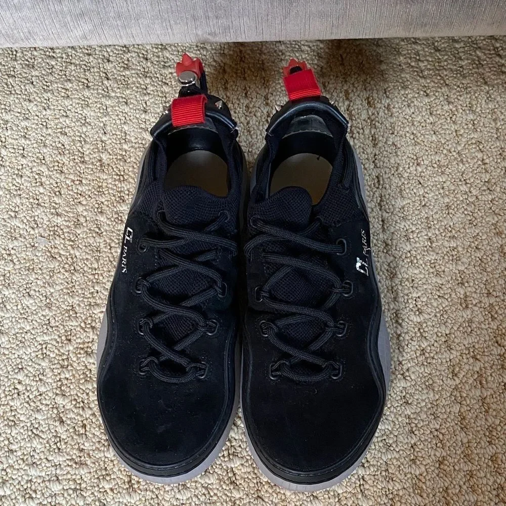 Christian Louboutin Black and Gray Sneakers with Red Accents
